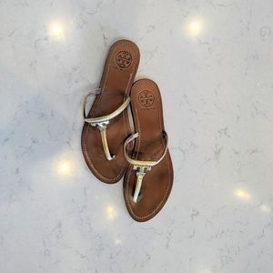 Tory Burch Gold Logo T Sandals - light use - 9.5